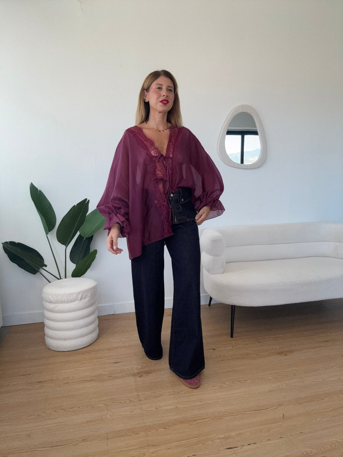 Maxi camicia con pizzo e fiocchi - GGlam